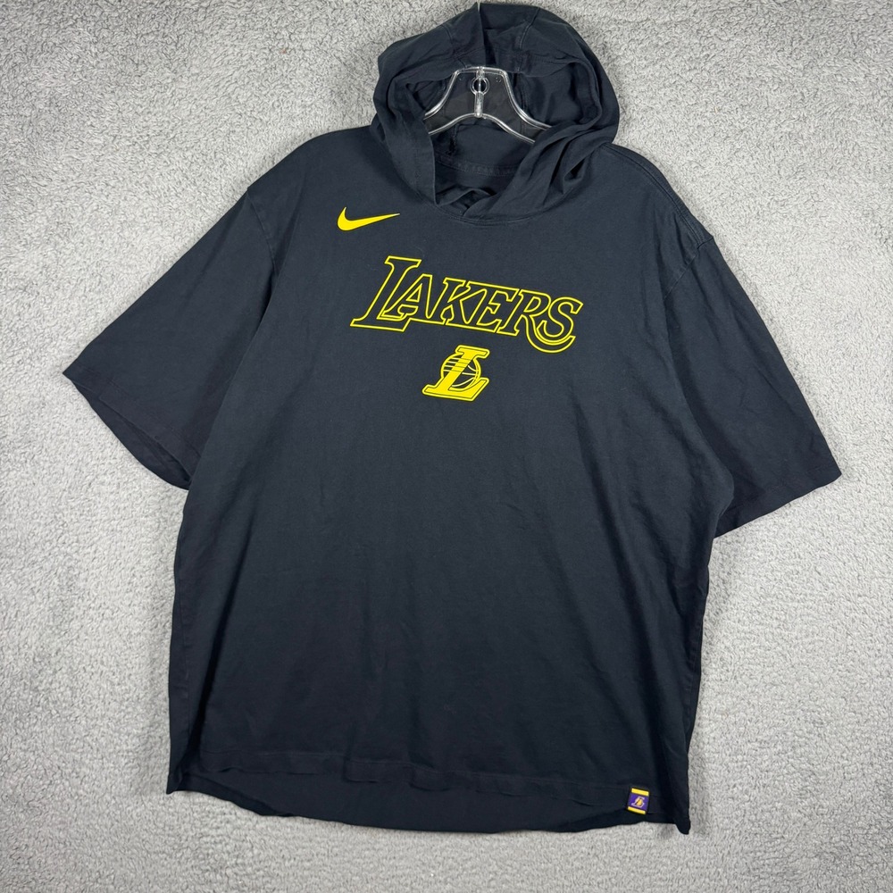 Nike NBA Los Angeles Lakers Mens XXL Black Short Sleeve Hooded T-Shirt Pullover